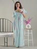 Floral Aqua Cotton Designer Nighty with Lace Yoke and Pleated Silhouette