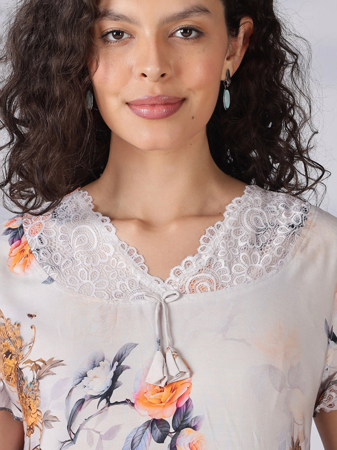 Rayon floral premium quality ash grey nighty for women