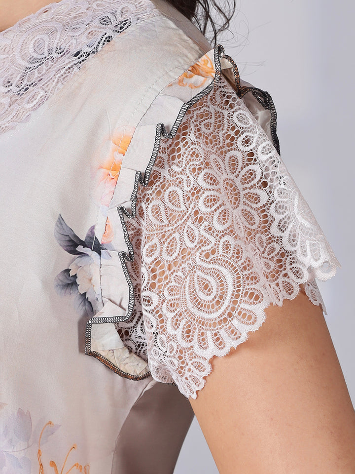 Rayon floral premium quality ash grey nighty for women