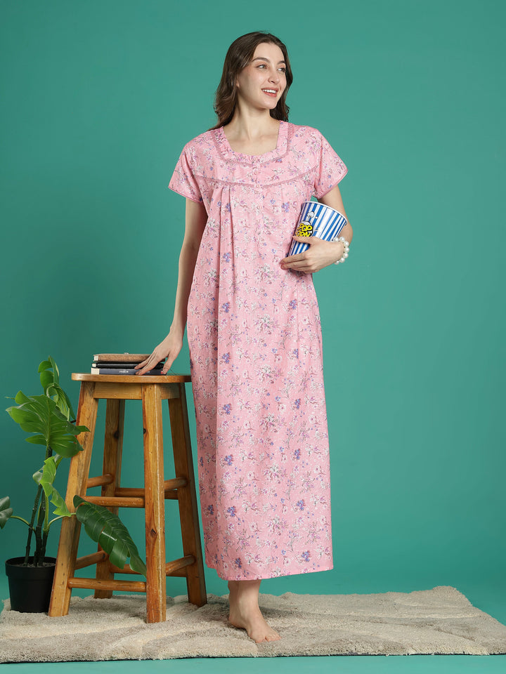 Baby pink premimum quality cotton blend nighty for women