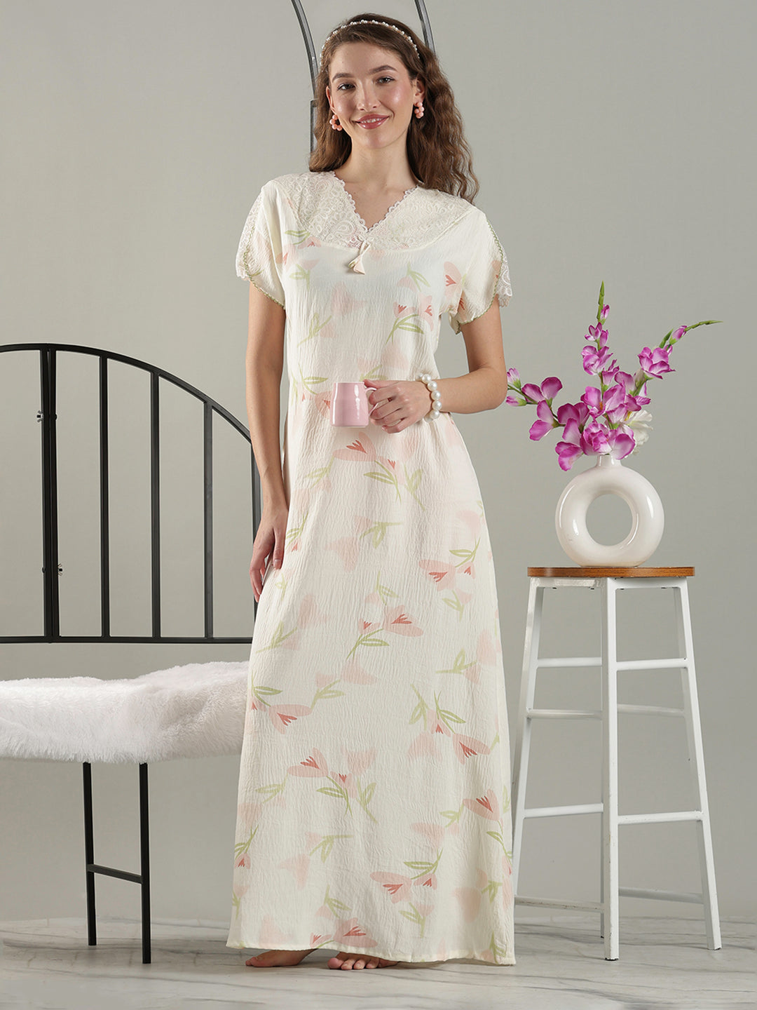 Branded Nighty for Women In Soft Yellow Bamboo Cotton