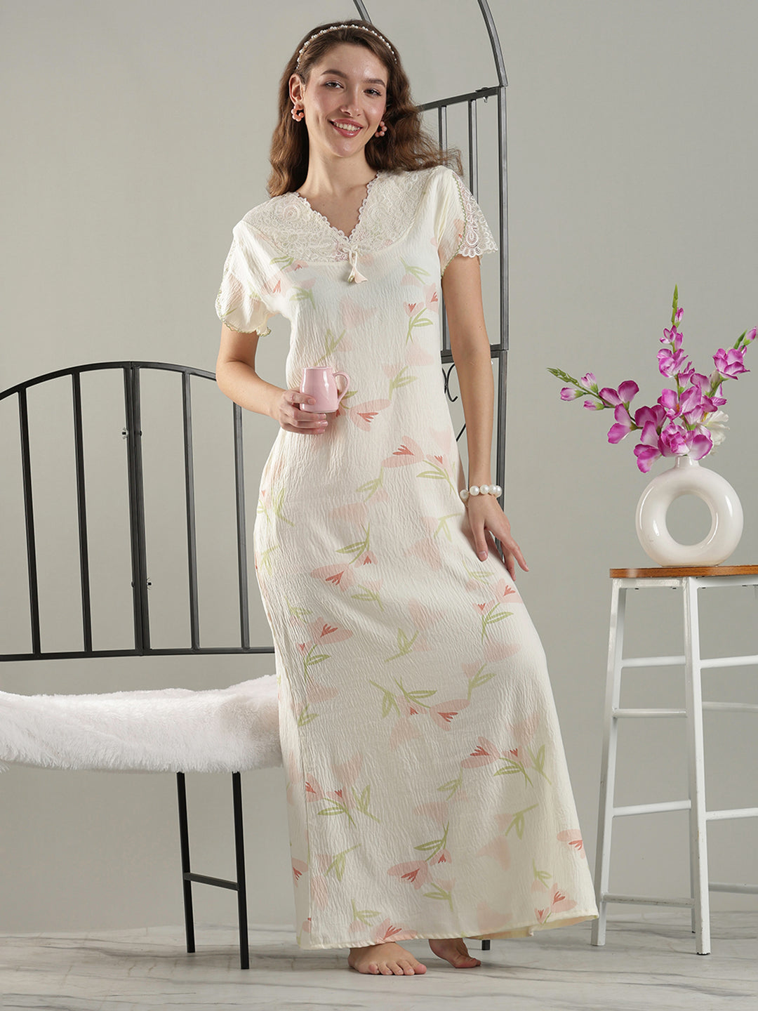 Branded Nighty for Women In Soft Yellow Bamboo Cotton