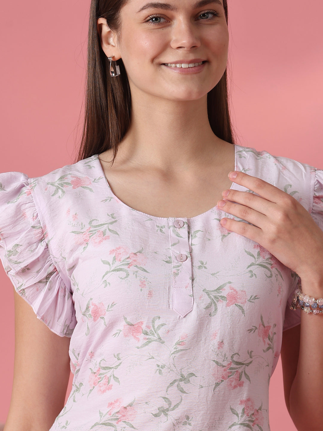 Floral bamboo feel short nightdress for women online