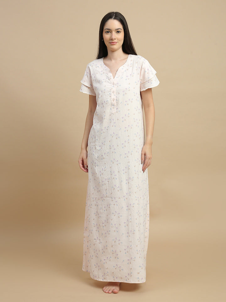 Floral print night gown for women in premium bamboo fabric
