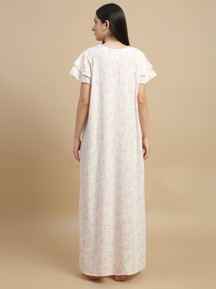 Floral print night gown for women in premium bamboo fabric