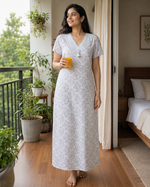 Floral Green Bamboo Feel Crush Cotton Nighty for Women