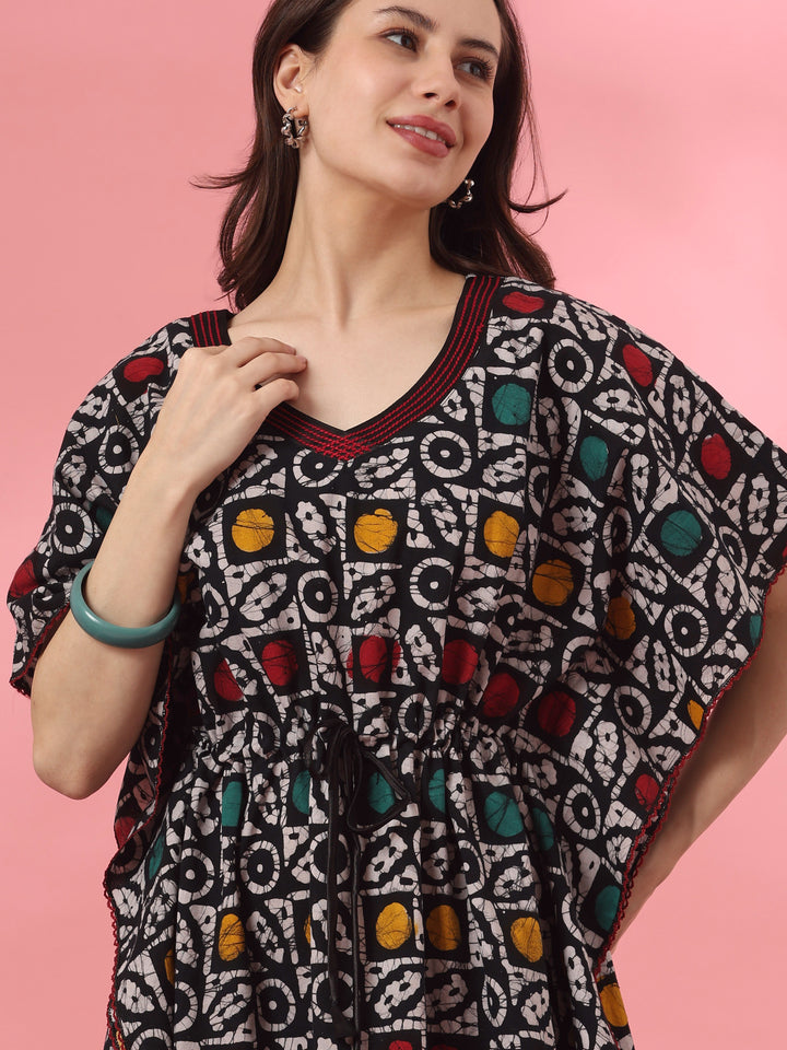 Cotton kaftan nighty dress with handcrafted batik design