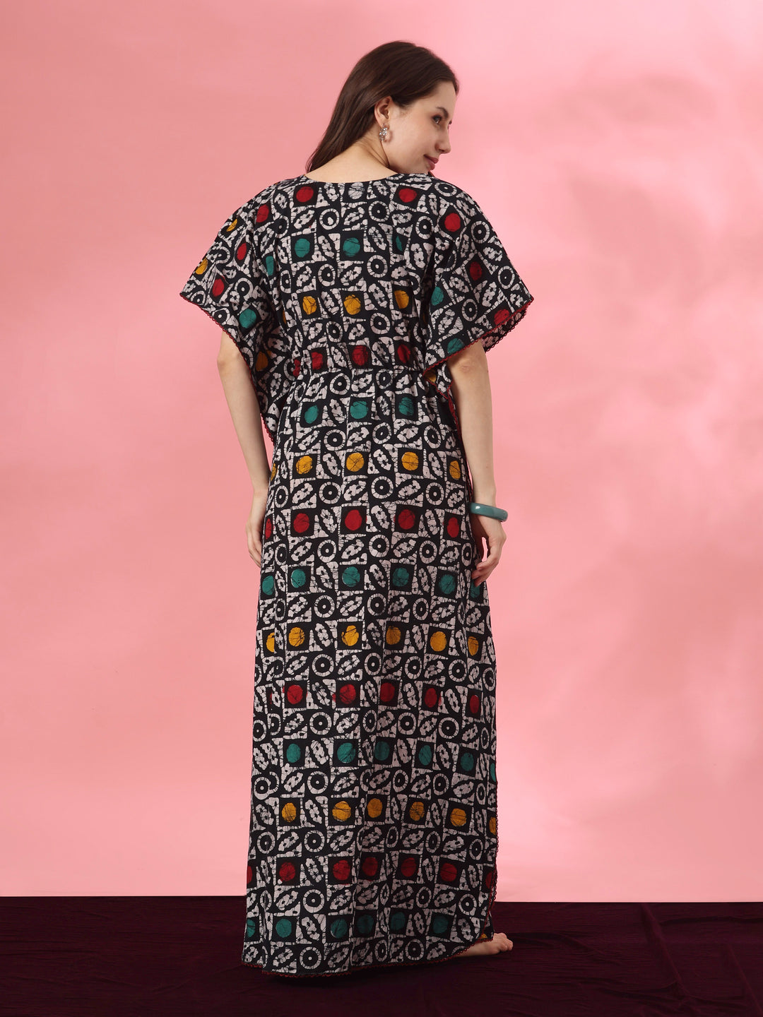 Cotton kaftan nighty dress with handcrafted batik design