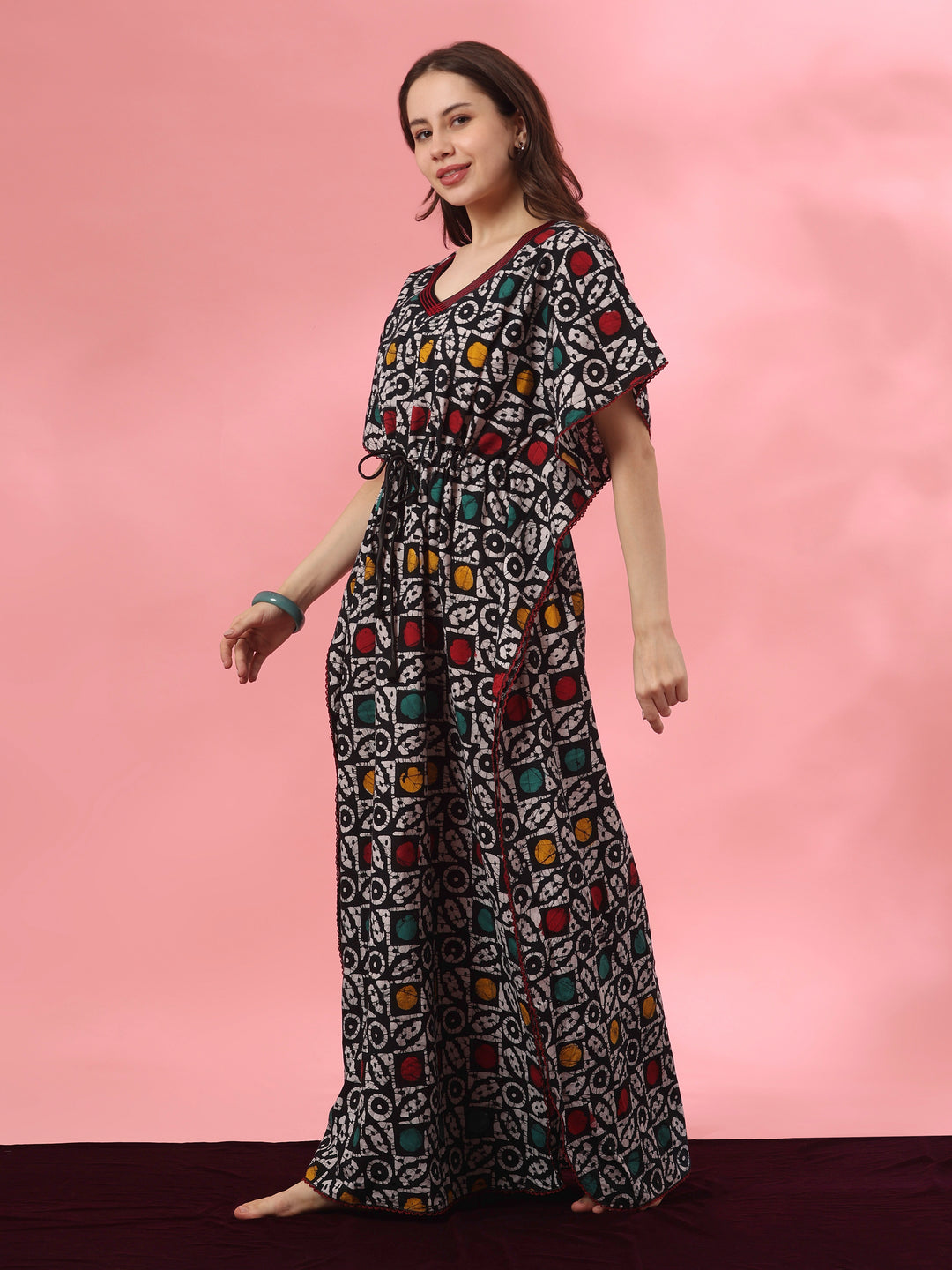 Cotton kaftan nighty dress with handcrafted batik design