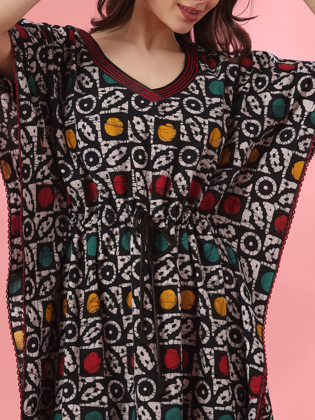 Cotton kaftan nighty dress with handcrafted batik design