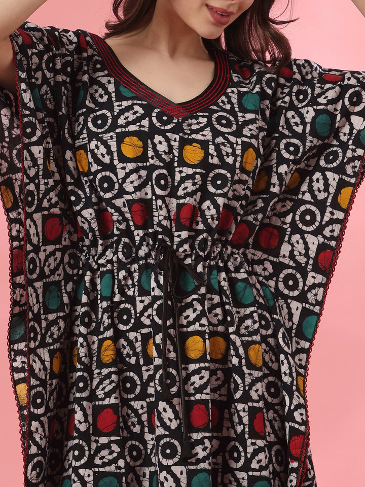 Cotton kaftan nighty dress with handcrafted batik design