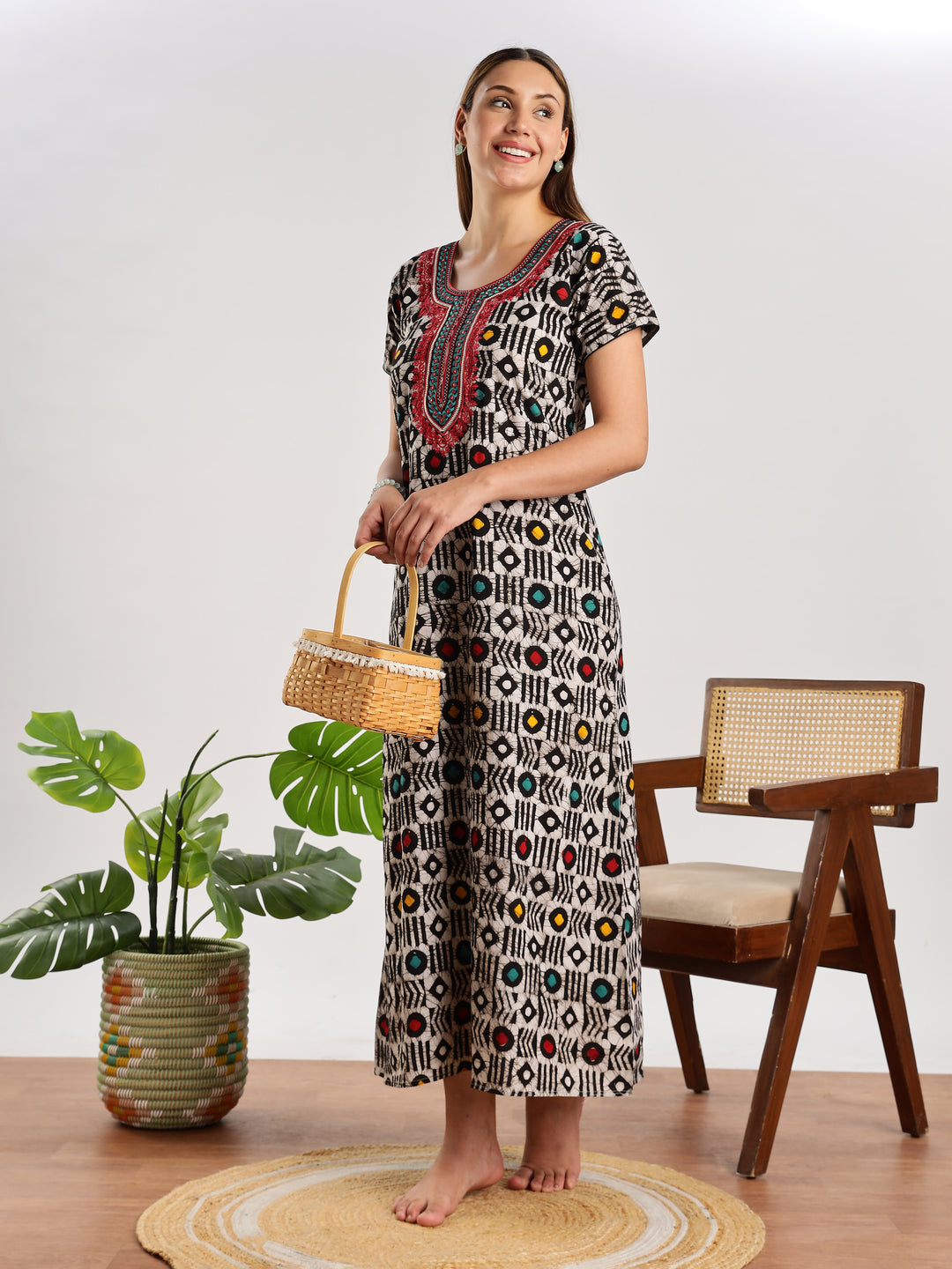 Buy Diamond Batik Print Cotton Night Dress for Women Online 9shines label Buy Diamond Batik Print Cotton Night Dress for Women Online 9shines label