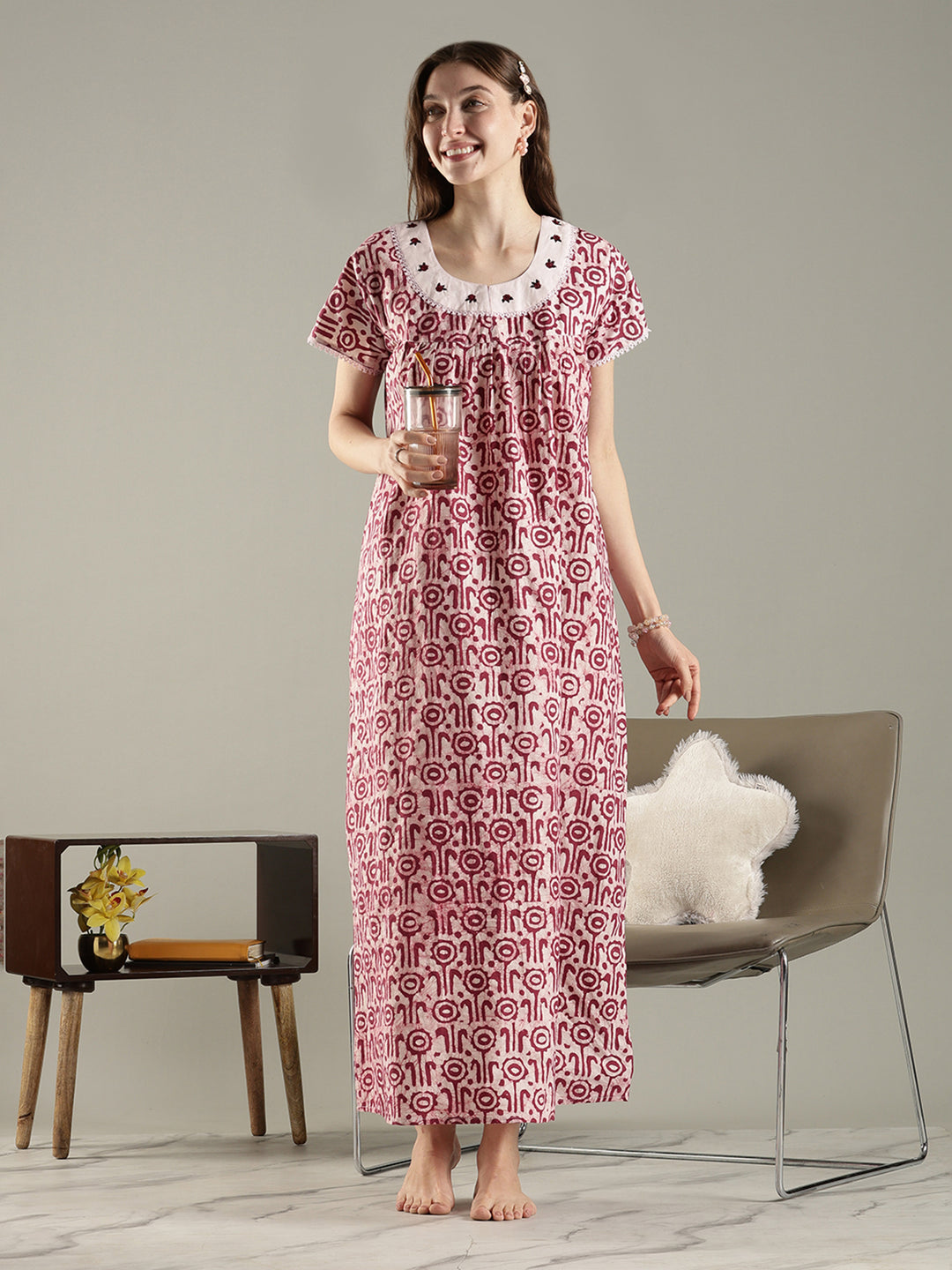 New style batik print premium cotton nighty for women