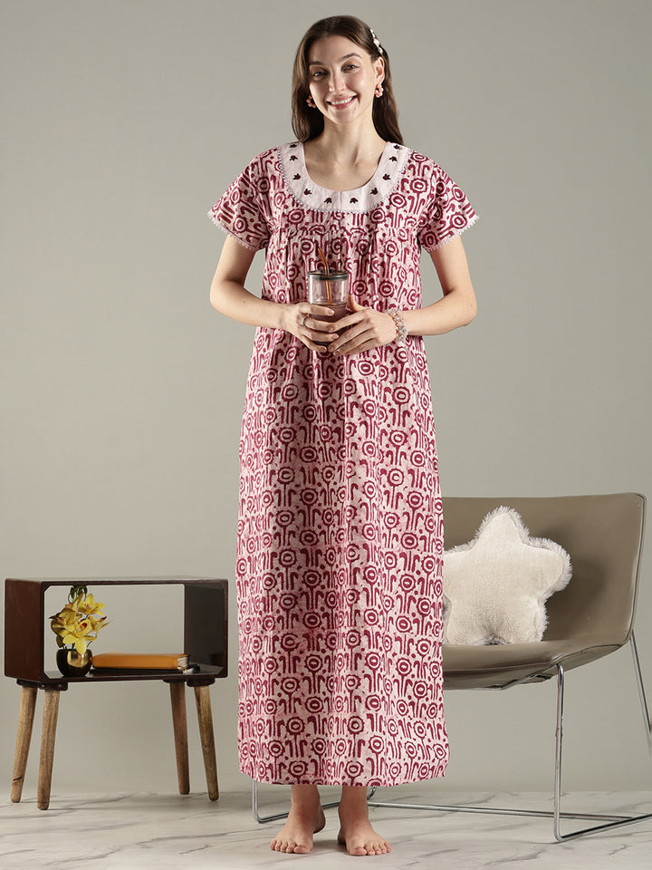 New style batik print premium cotton nighty for women