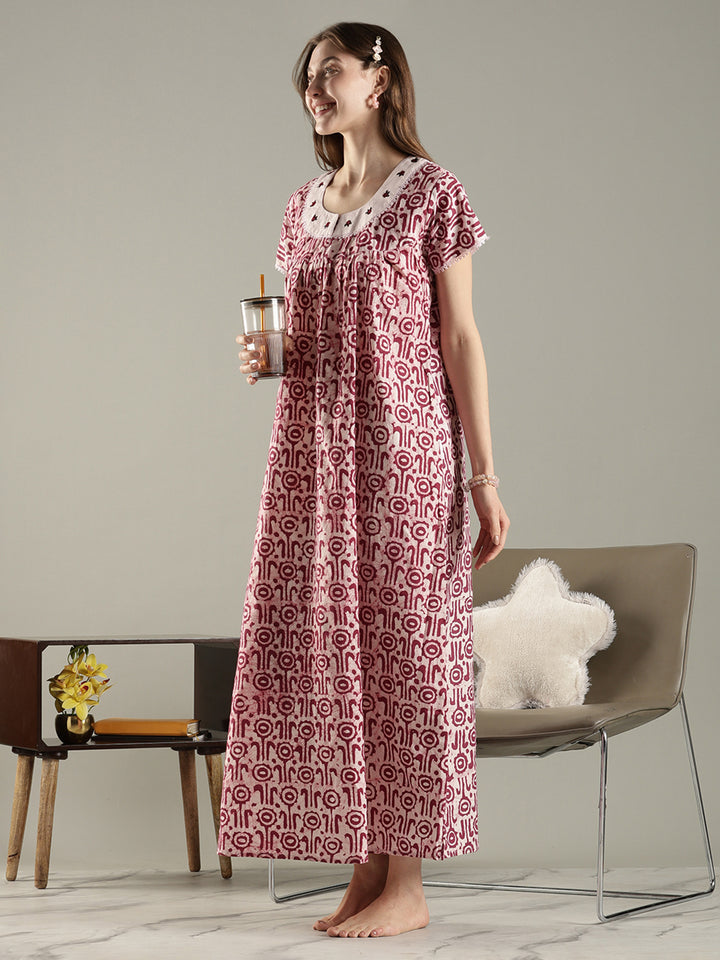 New style batik print premium cotton nighty for women