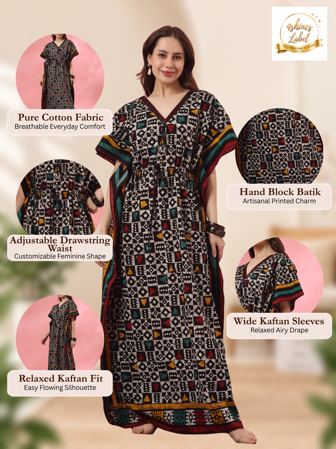 Pure cotton batik print kaftan nighty for women online