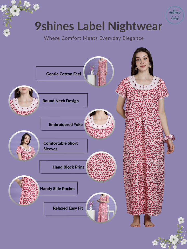 Pure cotton batik print night dress for women In white pink