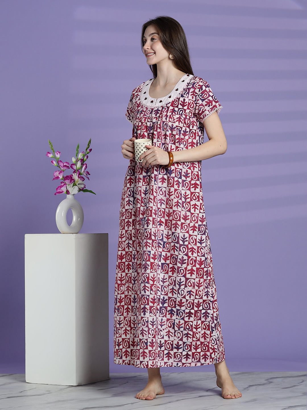 Pure cotton traditional batik print nighty for women