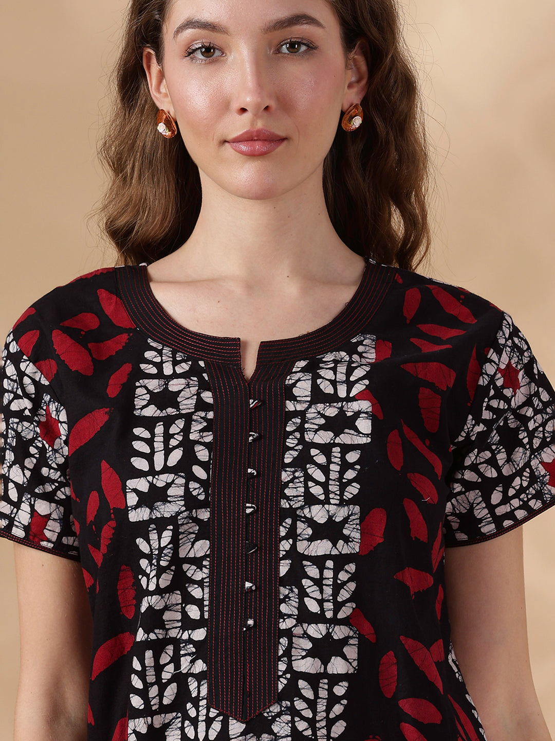 Black Batik Print Pure Cotton Nighty for Women