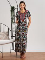 Leaf Batik Print Cotton Nighty for Women Relaxed and Ethnic