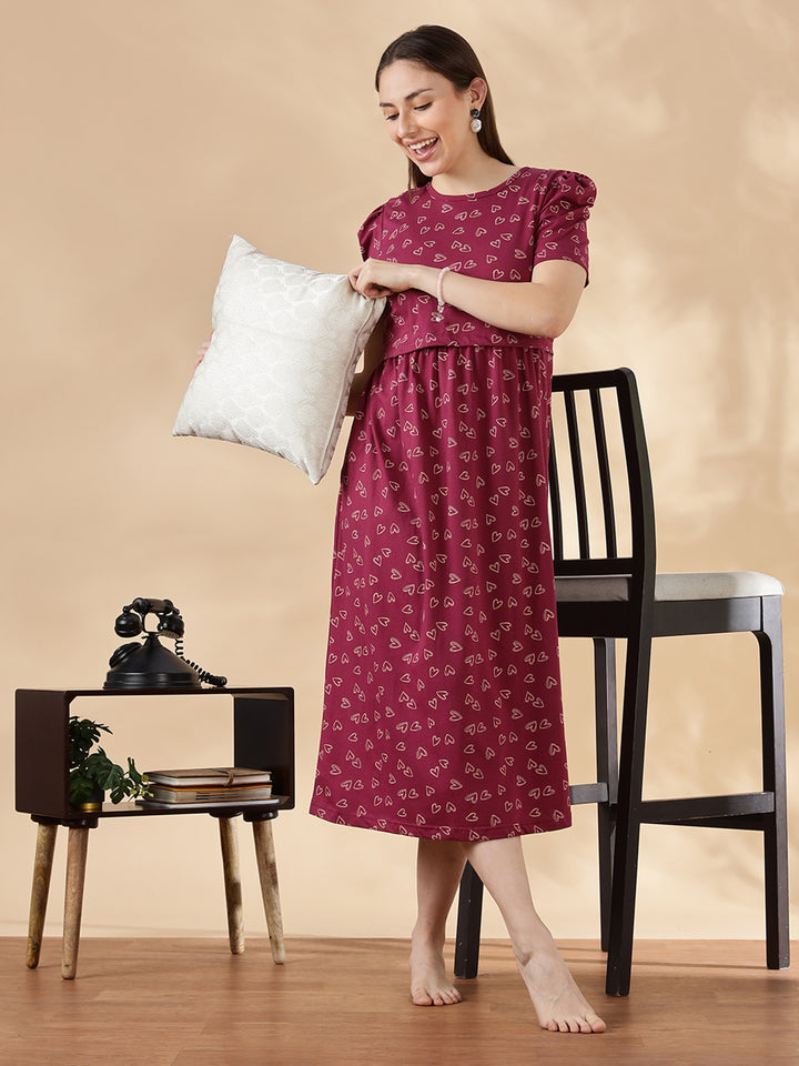 Berry wine feeding friendly maternity wear for women