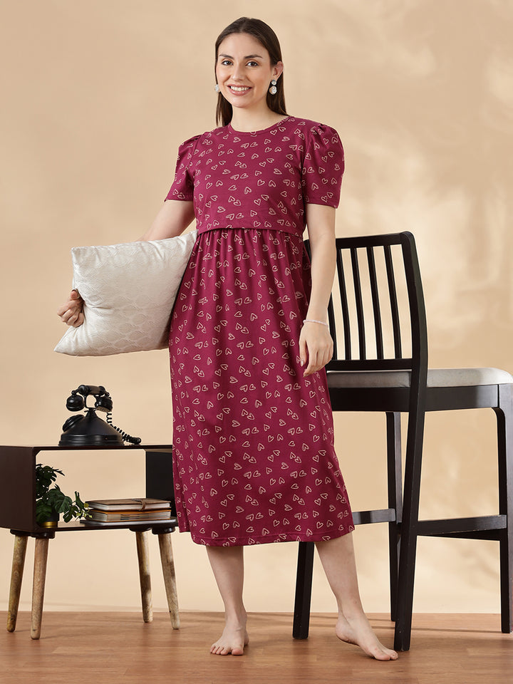 Berry wine feeding friendly maternity wear for women