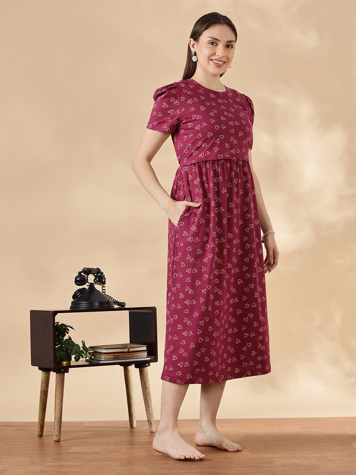 Berry wine feeding friendly maternity wear for women