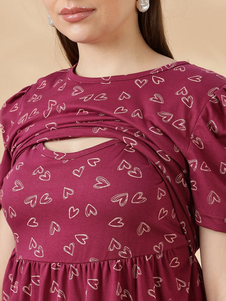 Berry wine feeding friendly maternity wear for women