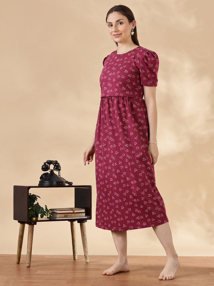 Berry wine feeding friendly maternity wear for women