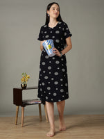 Black Dot Printed Cotton Short Nighty for Women Soft Comfort