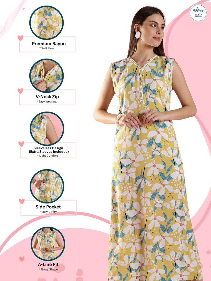 Soft sunny daisy best sleeveless nighty for women