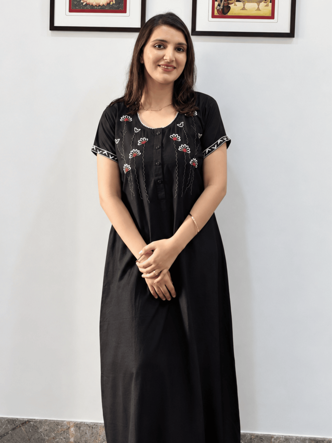 Soft alpine nighty dress for women with front buttons