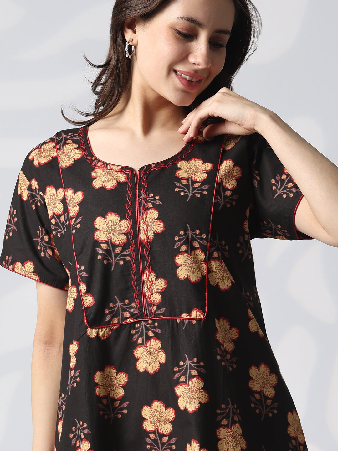 Pure cotton designer nighty for women in mahek black