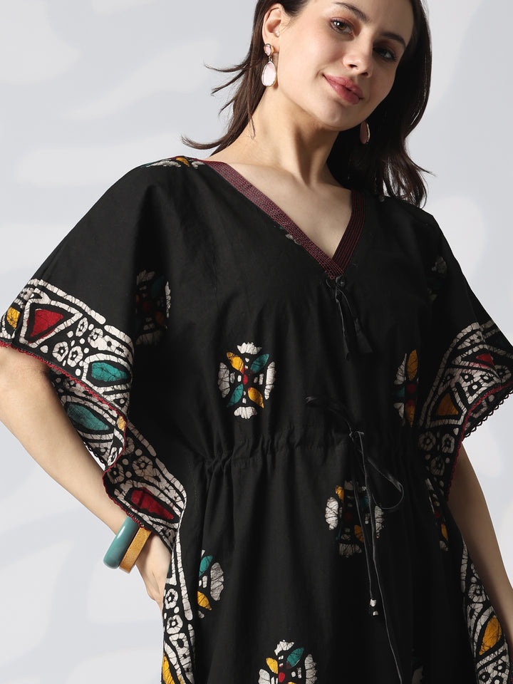 Black batik cotton kaftan nighty for women online