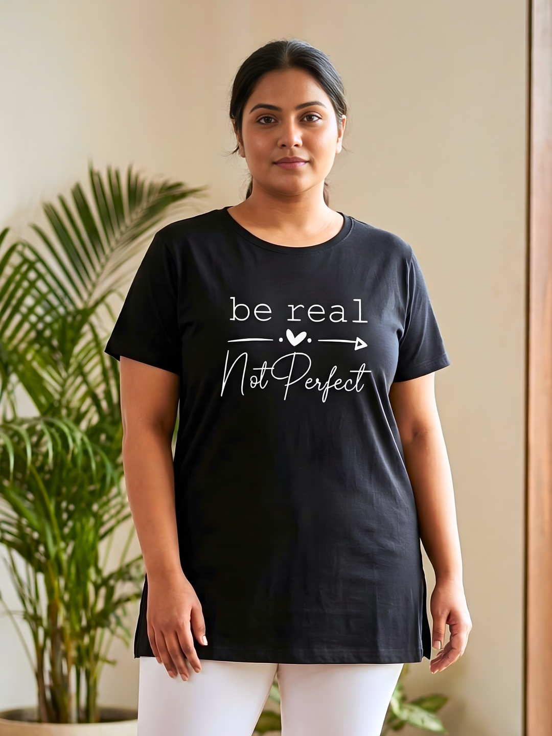 Black cotton soft and printed long tshirt for women