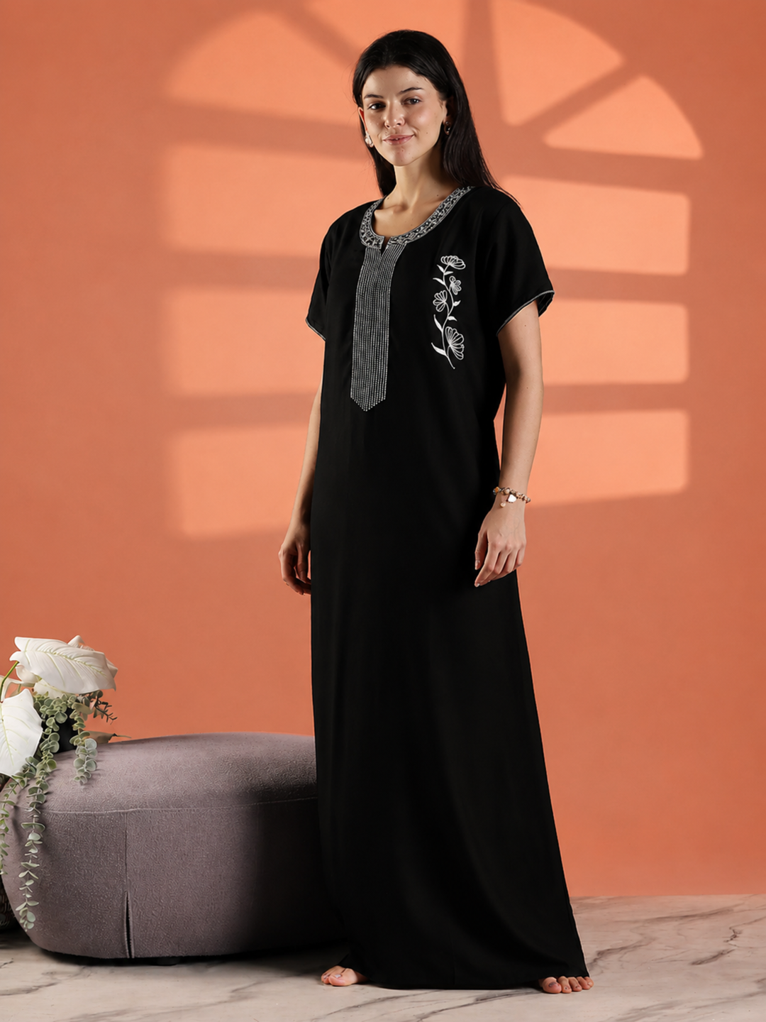 Charm black summer wear a-line alpine nighty for women