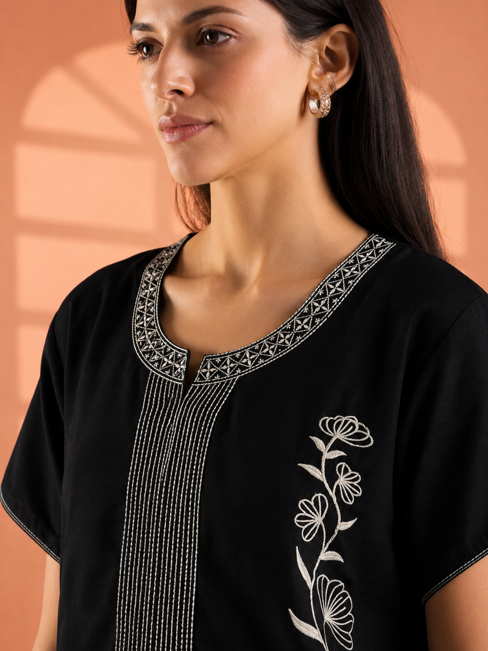 Charm black summer wear a-line alpine nighty for women