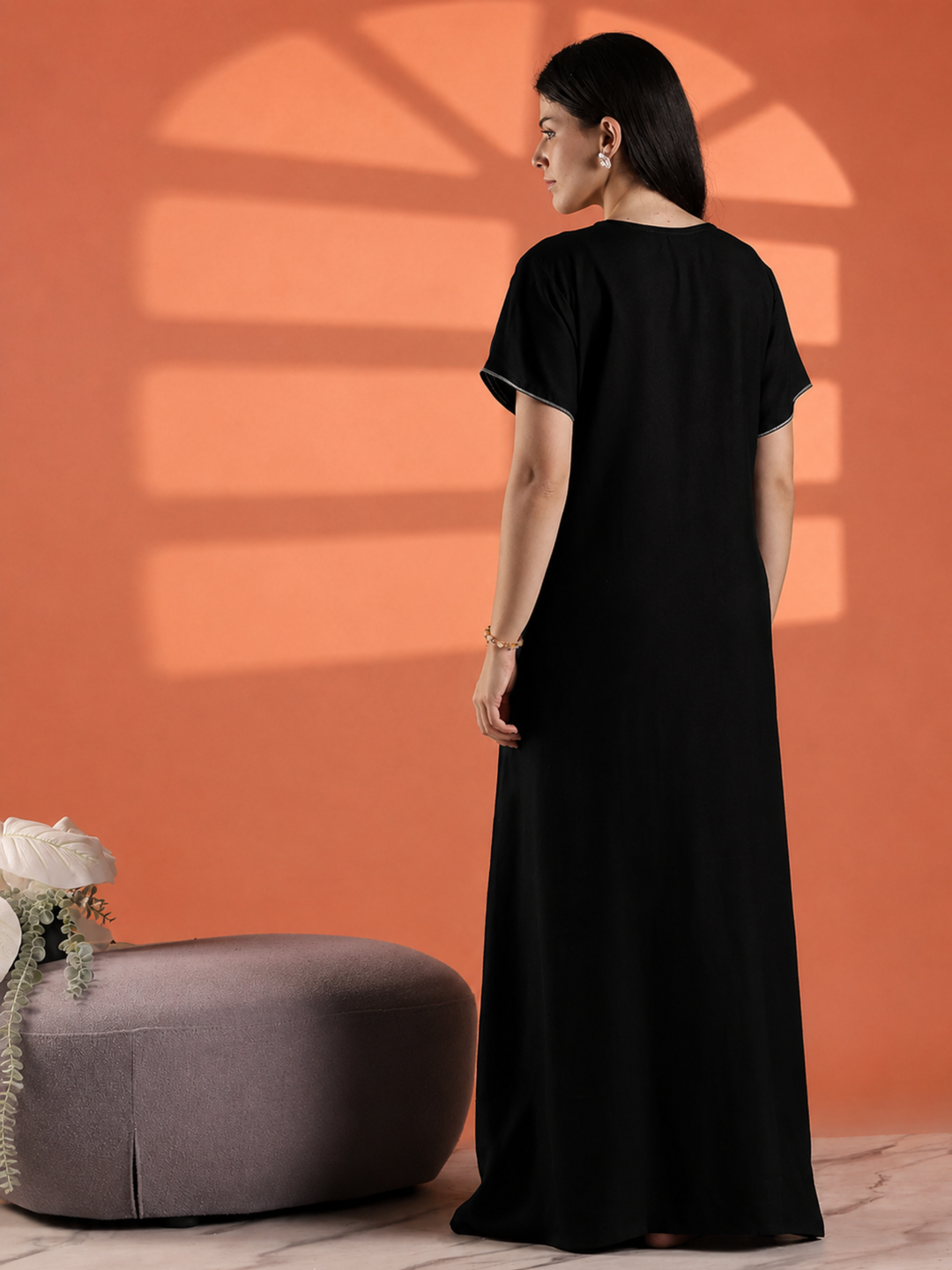 Charm black summer wear a-line alpine nighty for women