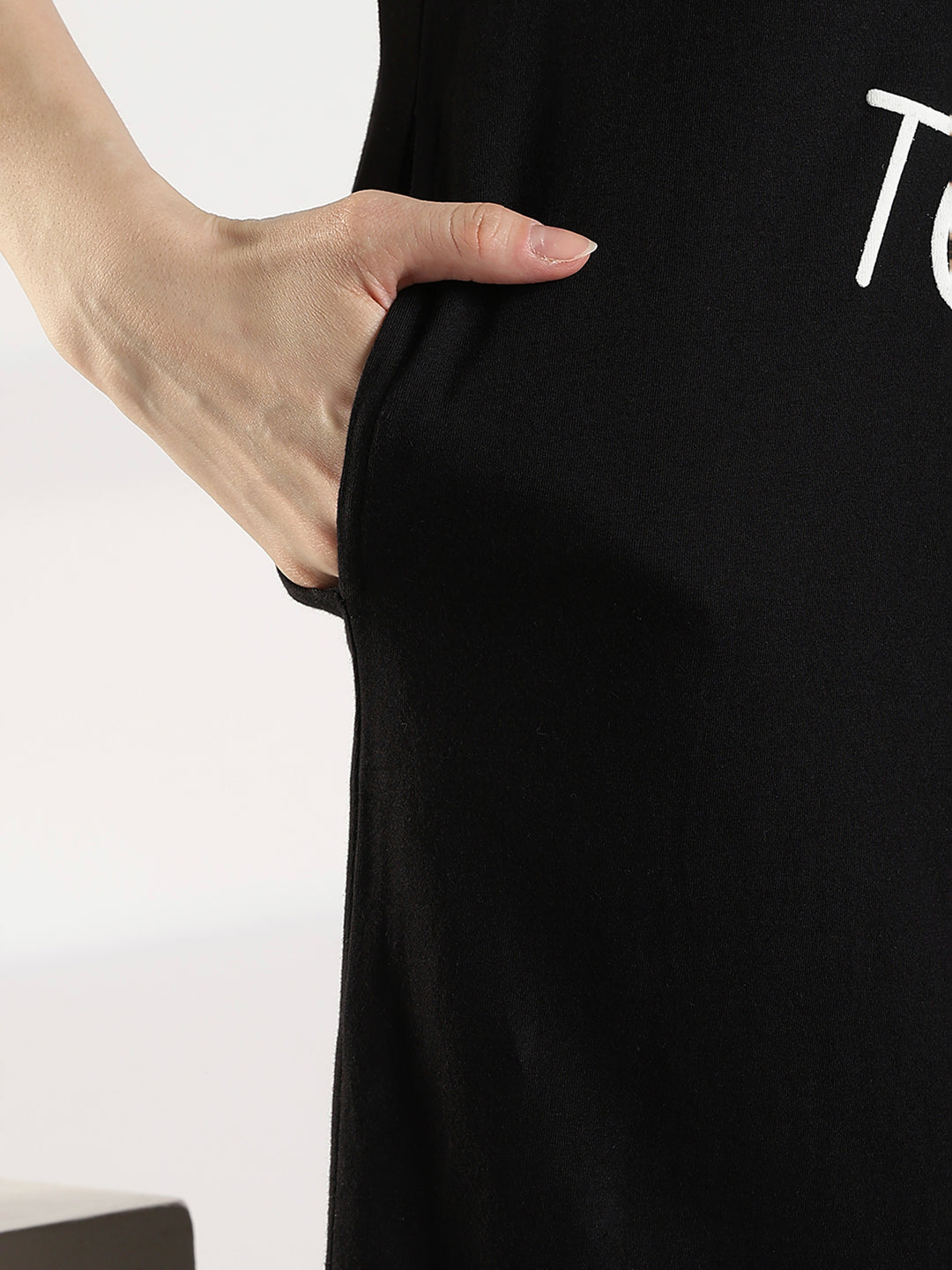 Black cotton knee length short night dress for women
