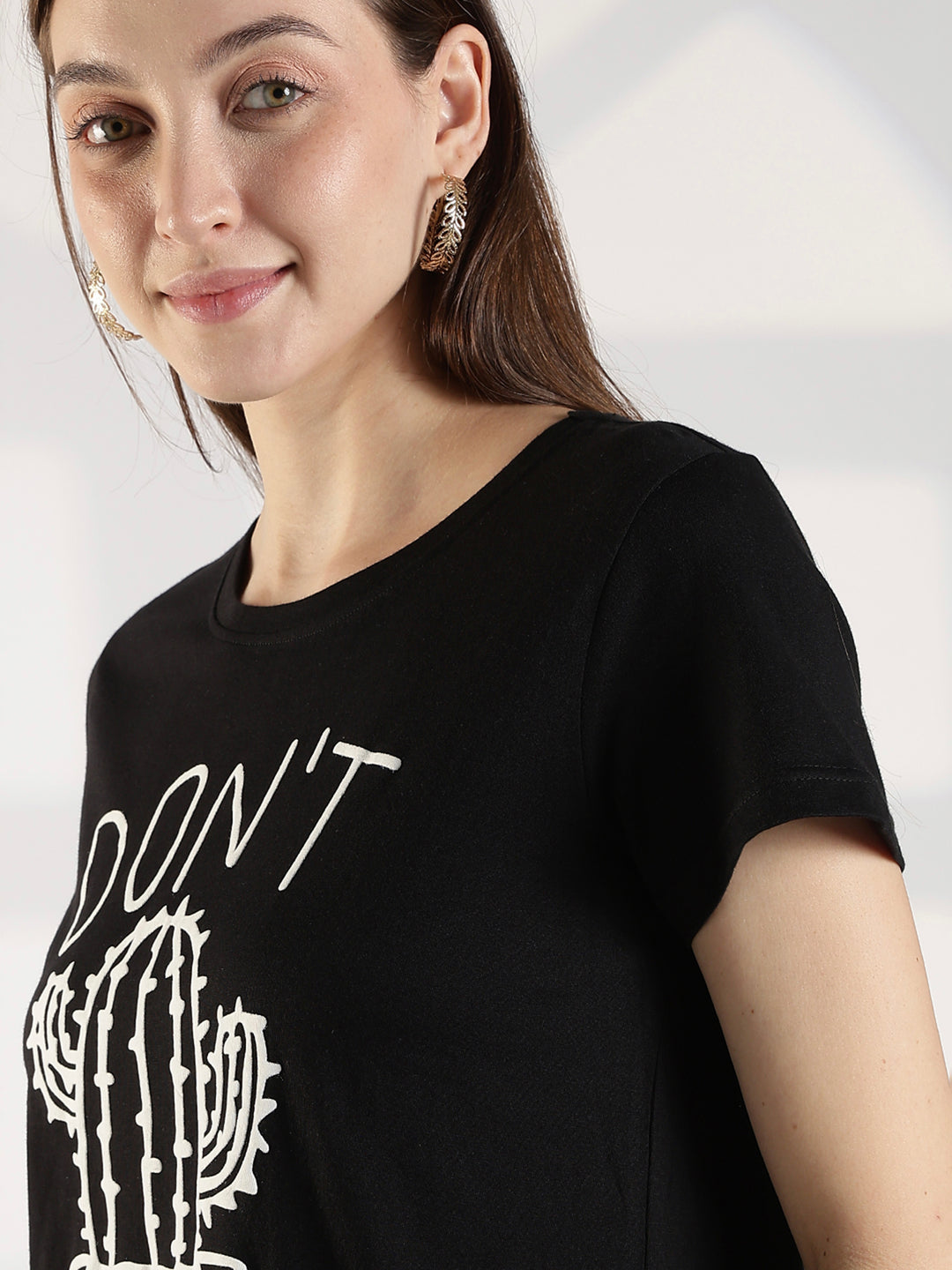 Black cotton knee length short night dress for women