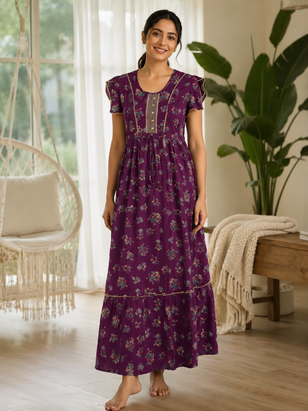 Blossom wine alpine comfortable nighty for women