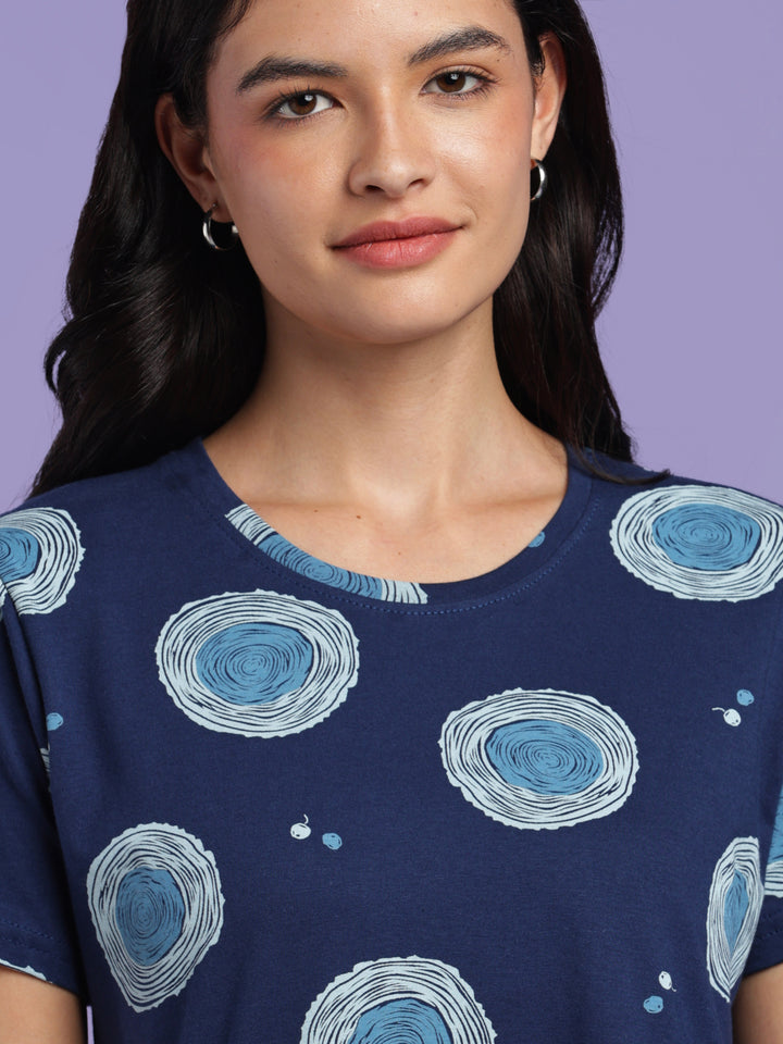 Blue circle cotton knee length nighty for women online