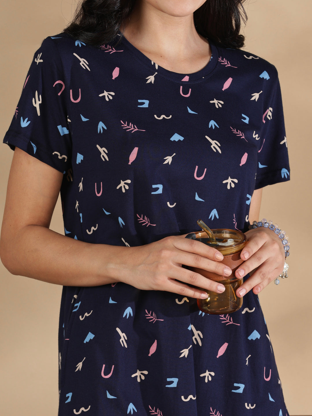 Navy blue hosiery cotton short nighty for women online