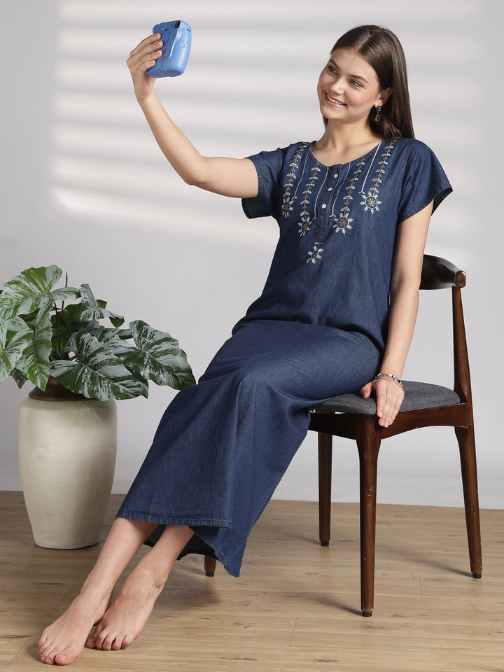 Star Tassel Embroidered Nighty Dress for Women Online