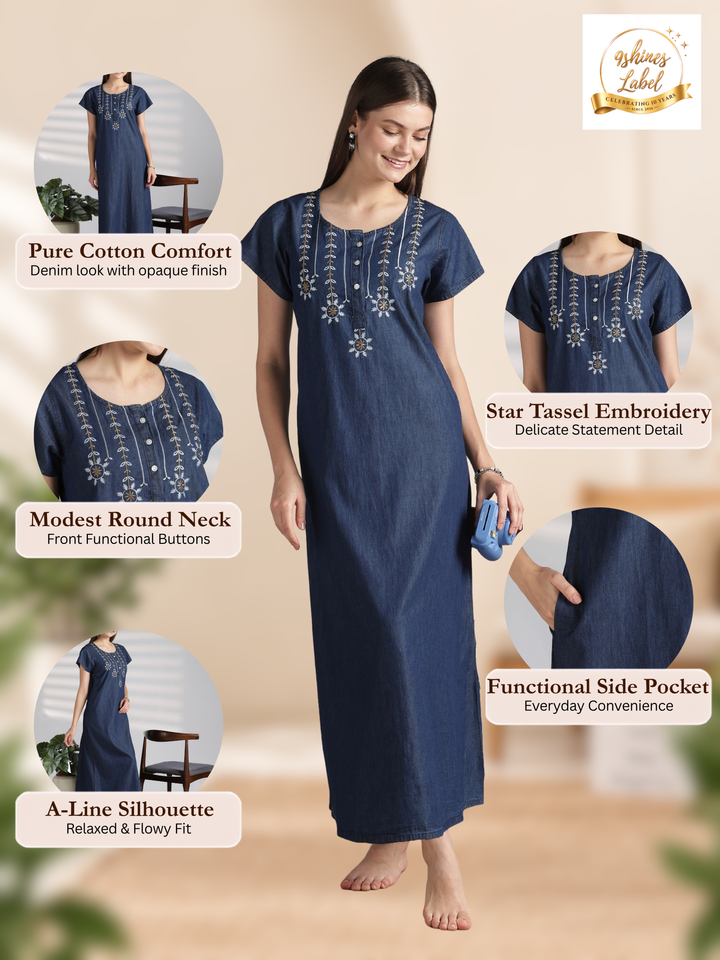 Star Tassel Embroidered Nighty Dress for Women Online