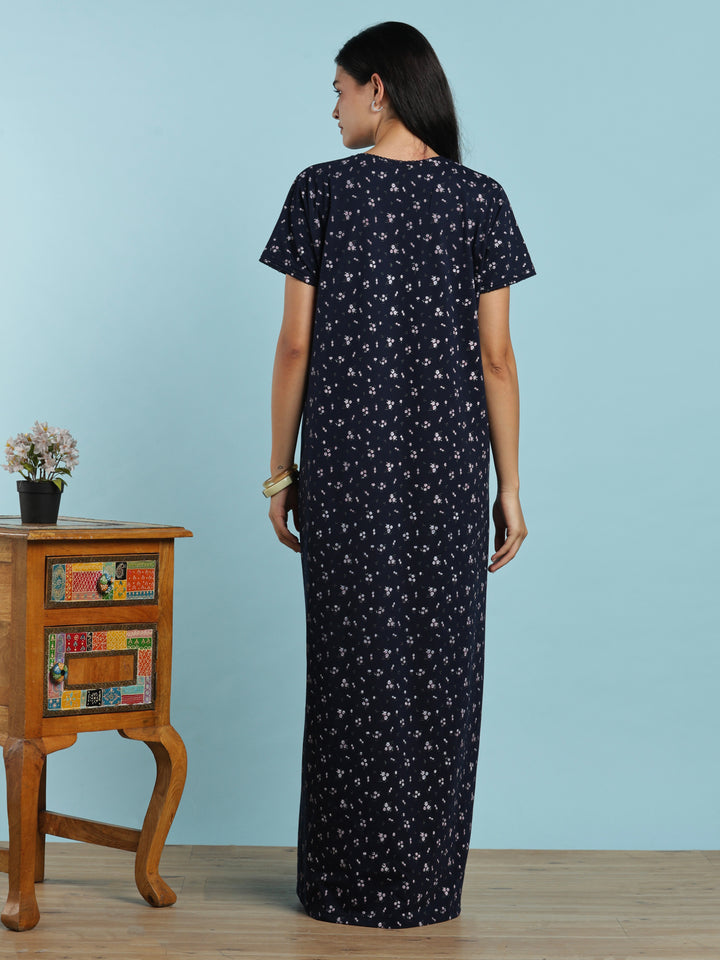 Blue floral cotton blend nightydress for women online