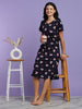 Blue Heart Long Polo Hosiery Cotton Printed Short Nighty for Women