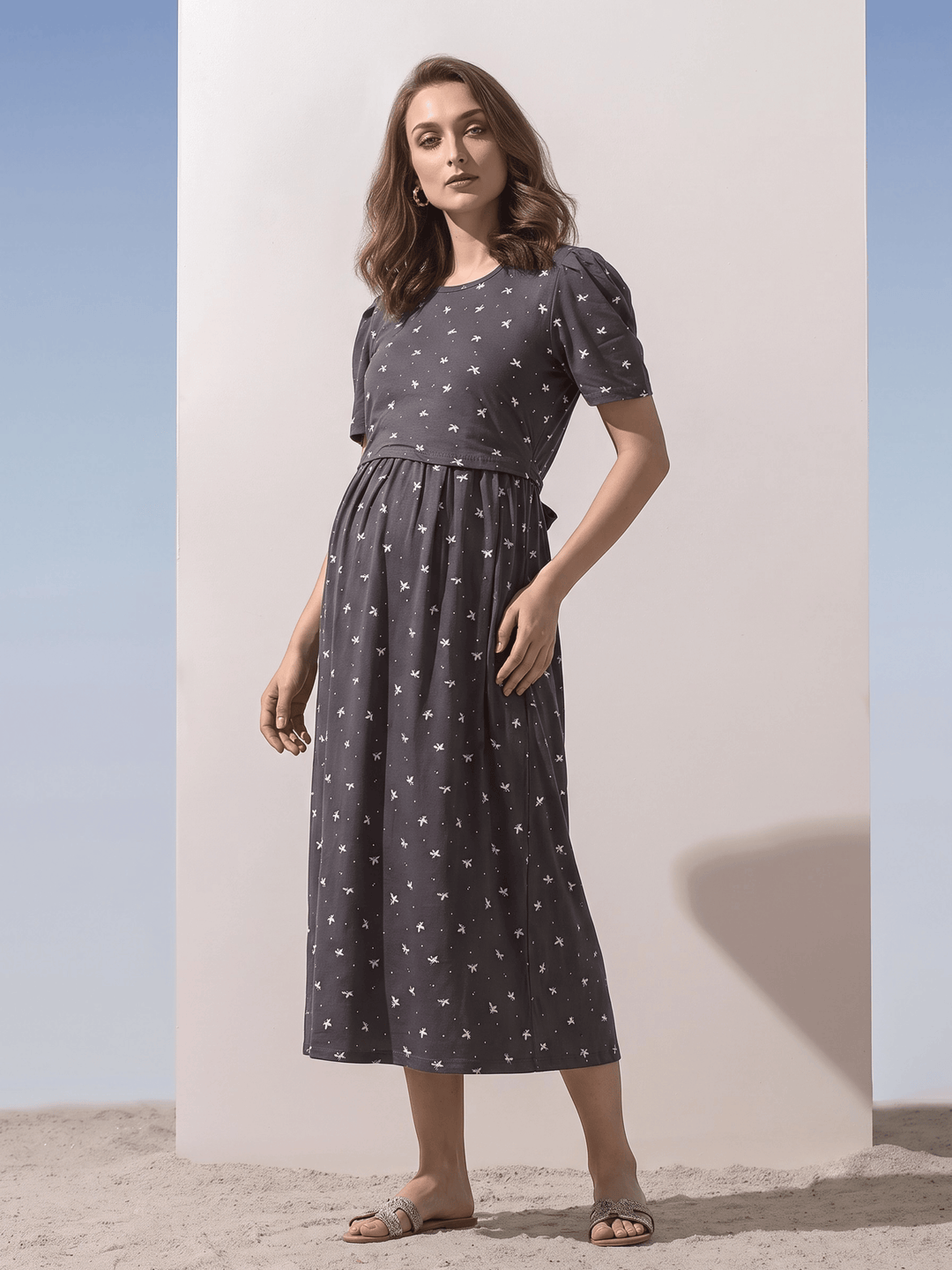 Curly blue zipless maternity feeding nighty for women