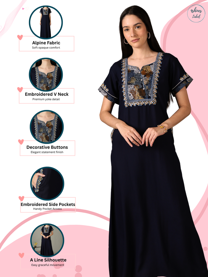 Elegant alpine night wear for women with dual pockets