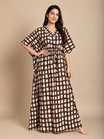 Abstract Print Pure Cotton Kaftan with Adjustable Drawstring for Women